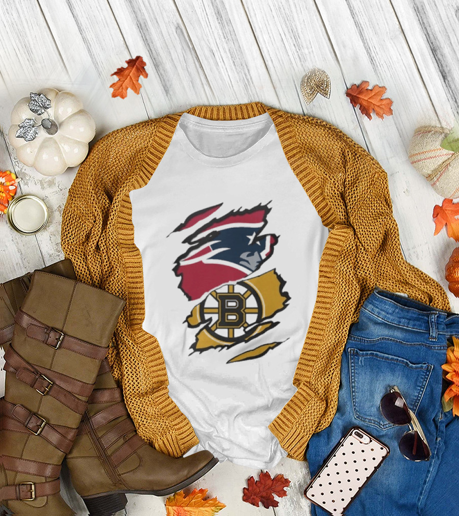 New England Patriots Boston Bruins Beneath the Surface Team Crossover Heritage T-Shirt