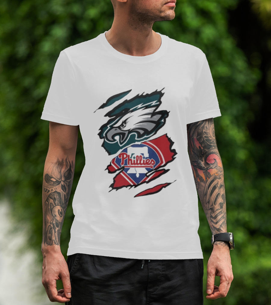 Philadelphia Eagles And Phillies Fan Merge Beneath The Surface T-Shirt