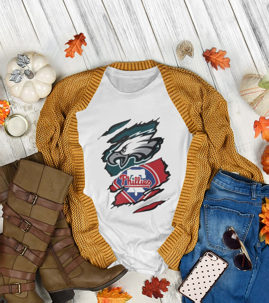 Philadelphia Eagles and Phillies Fan Merge Beneath the Surface T-Shirt