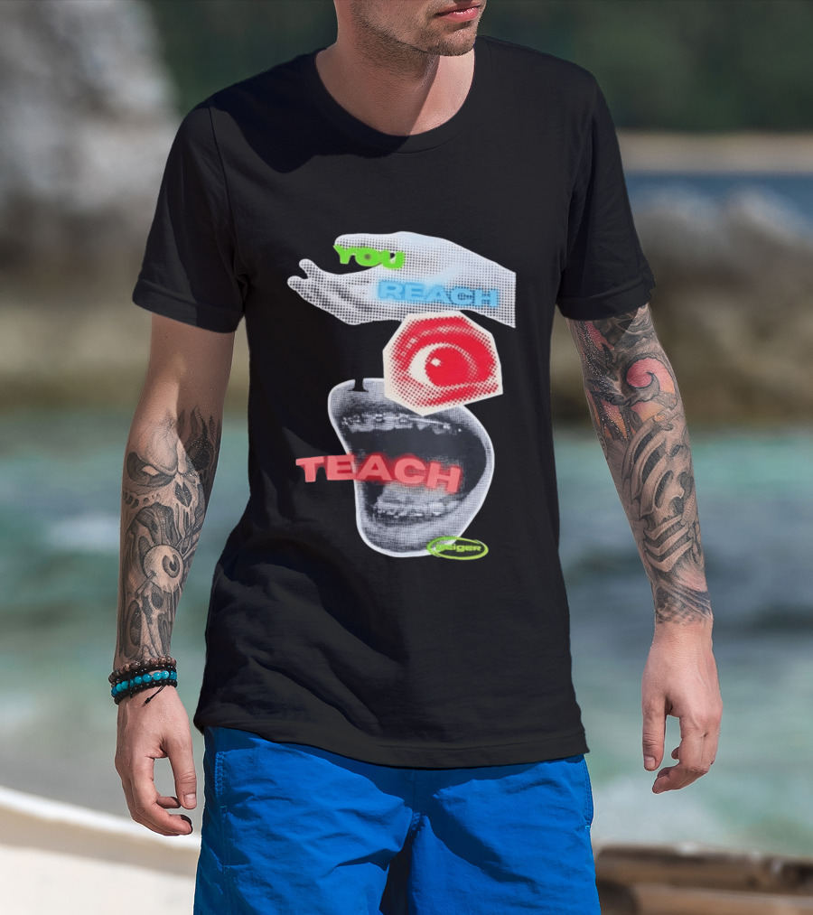 Geiger You Reach I Teach Hand Eye Mouth Collage T-Shirt