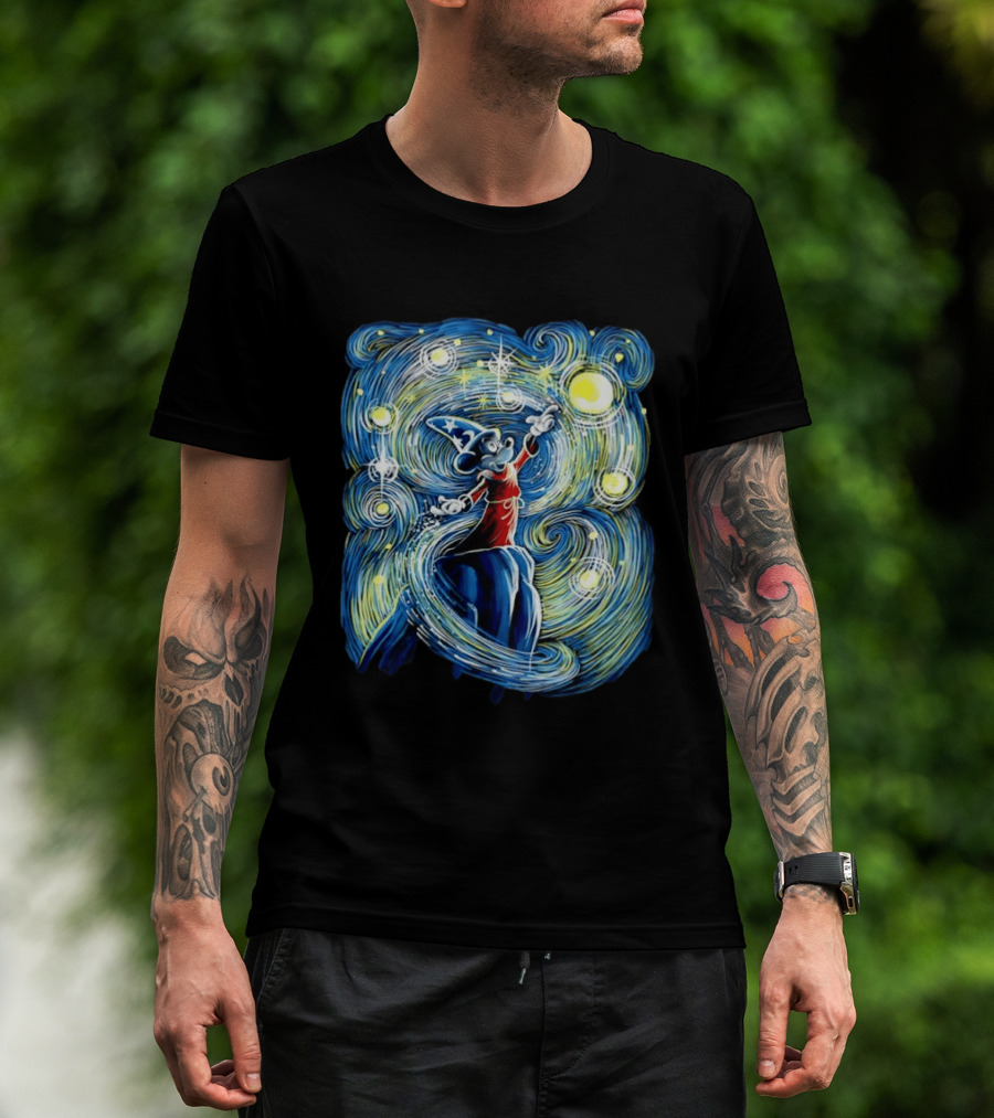 Sorcerer Mickey Mouse Fantasia Starry Night Whirlwind Stars T-Shirt