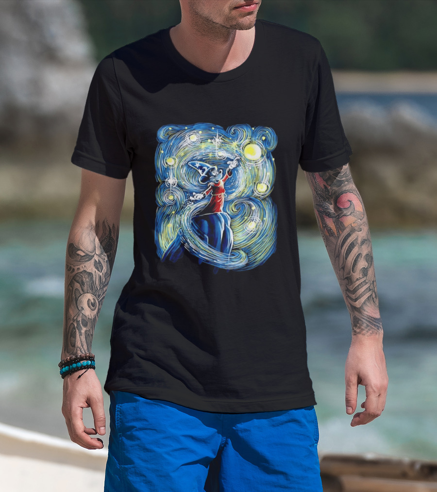 Sorcerer Mickey Mouse Fantasia Starry Night Whirlwind Stars T-Shirt