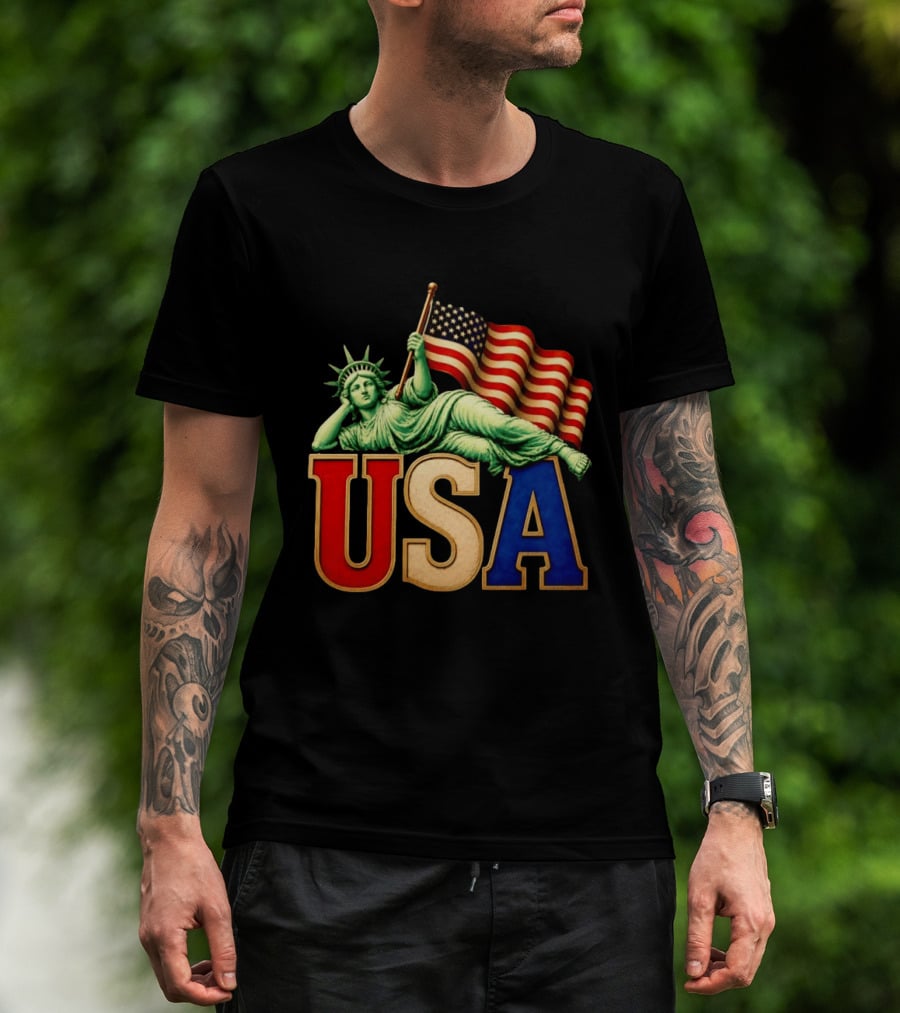 Statue Of Liberty USA Flag Patriotic T-Shirt