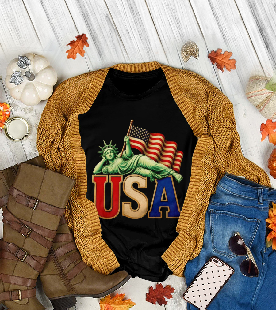 Statue of Liberty USA Flag Patriotic T-Shirt