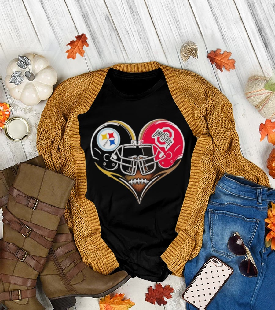 Steelers Ohio State Buckeyes Heart Helmet Fan Love T-Shirt