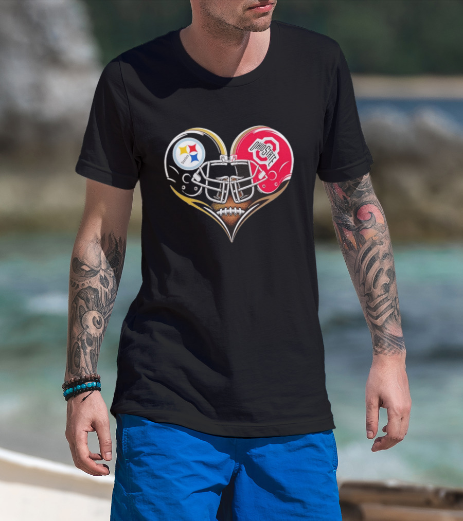 Steelers Ohio State Buckeyes Heart Helmet Fan Love T-Shirt