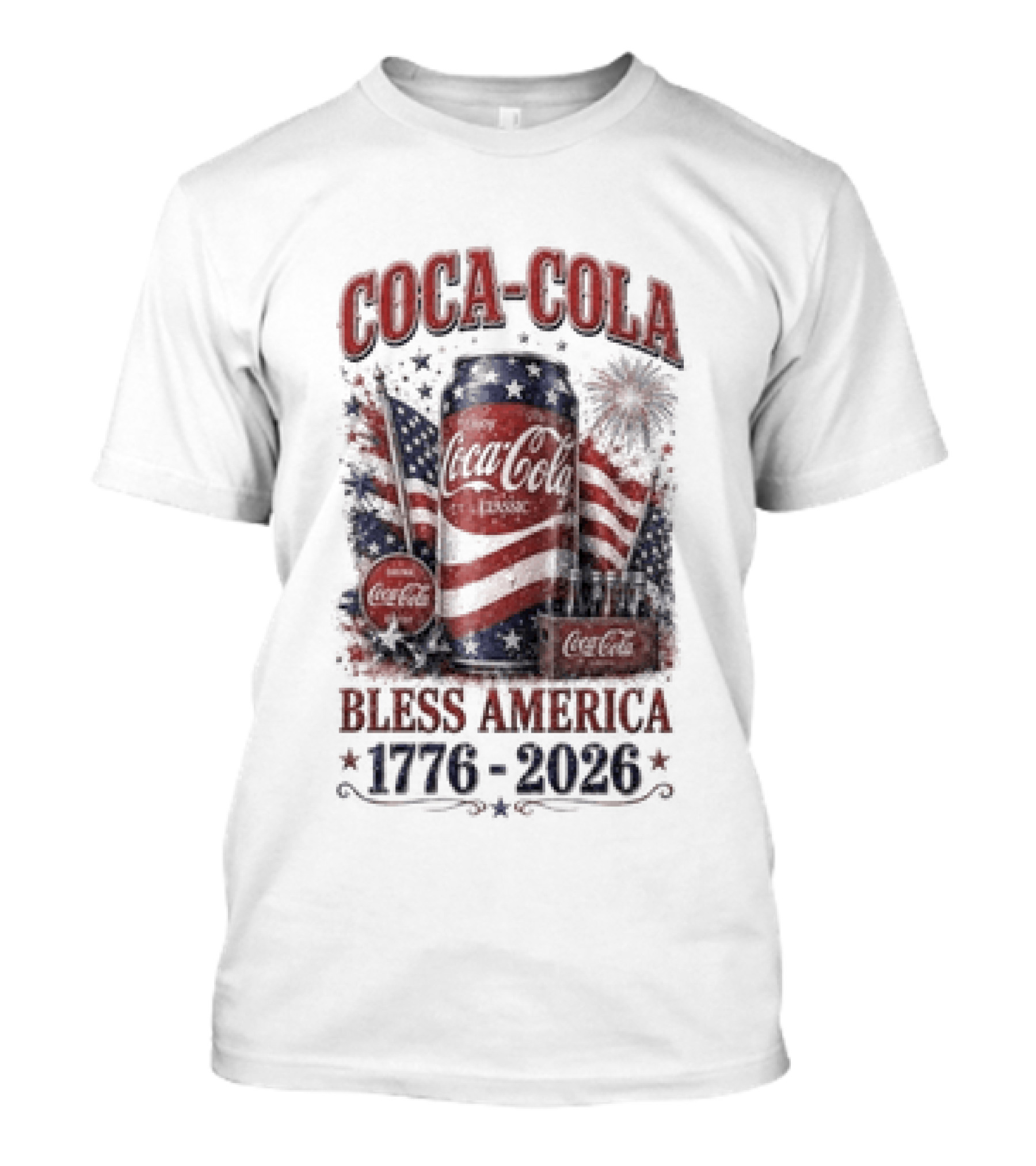 Coca Cola Bless America 1776 2026 Vintage Patriotic Celebration T-Shirt