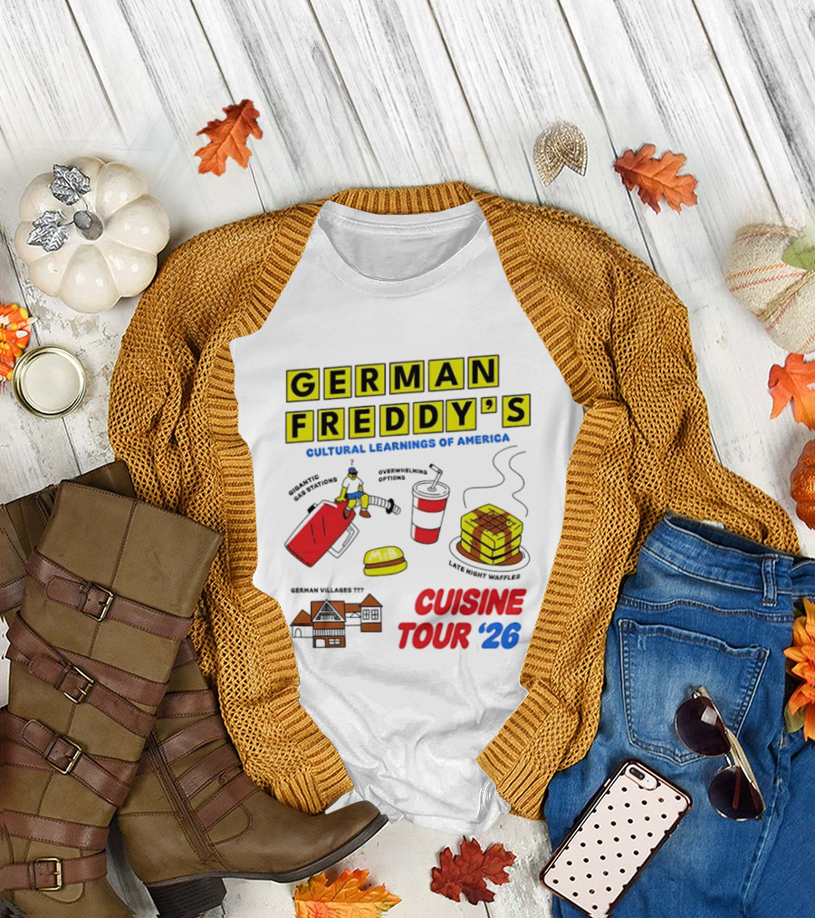 German Freddy's Cultural Learnings of America Cuisine Tour '26 Village Fest Waffle Burger Soda T-Shirt