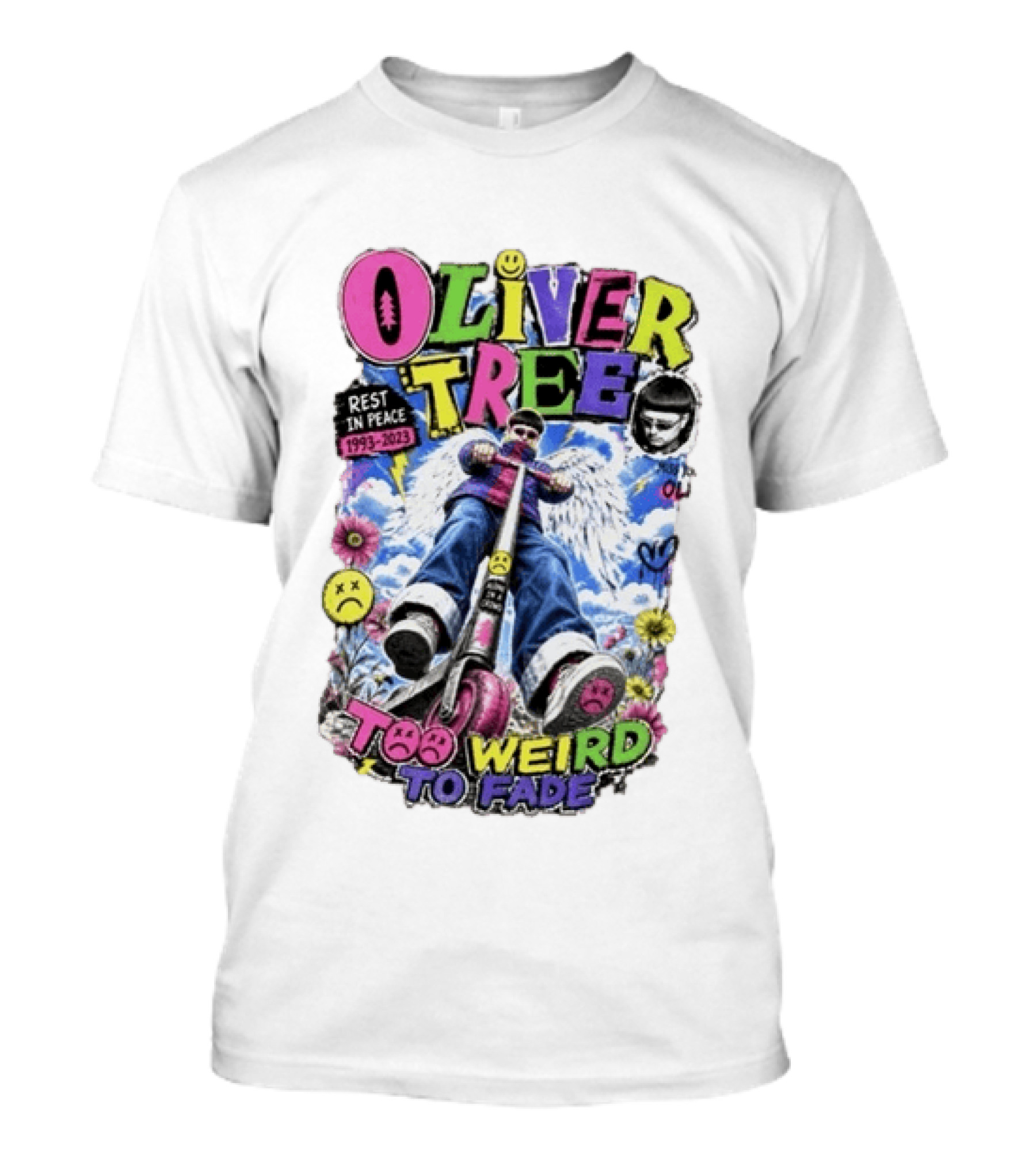 Oliver Tree Rest In Peace 1993 2023 Too Weird To Fade Angel Wings Scooter Floral T-Shirt