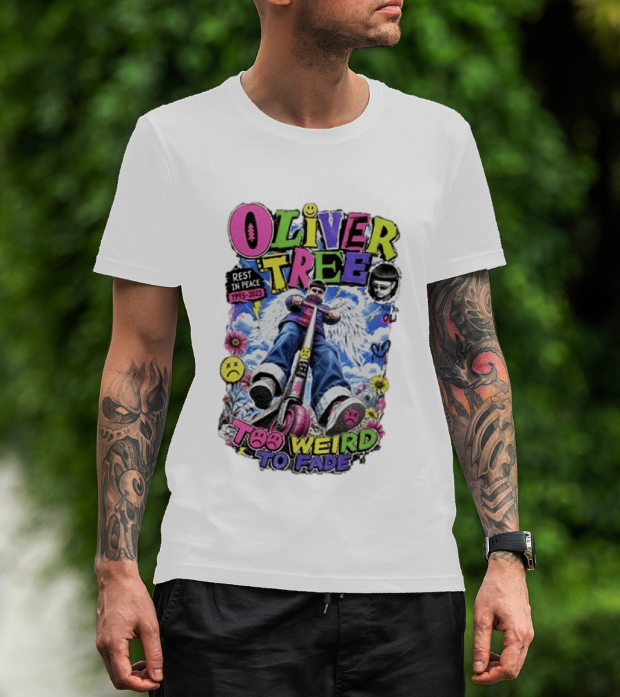 Oliver Tree Rest In Peace 1993 2023 Too Weird To Fade Angel Wings Scooter Floral T-Shirt