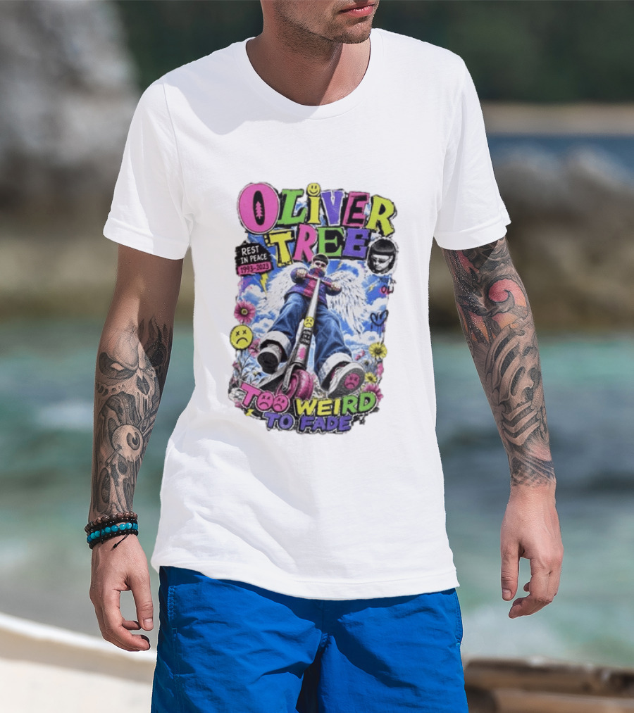 Oliver Tree Rest In Peace 1993 2023 Too Weird To Fade Angel Wings Scooter Floral T-Shirt