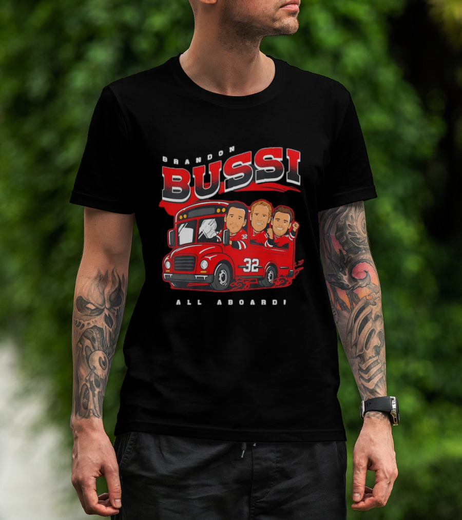 Brandon Bussi All Aboard 32 Boston Bruins Bus T-Shirt