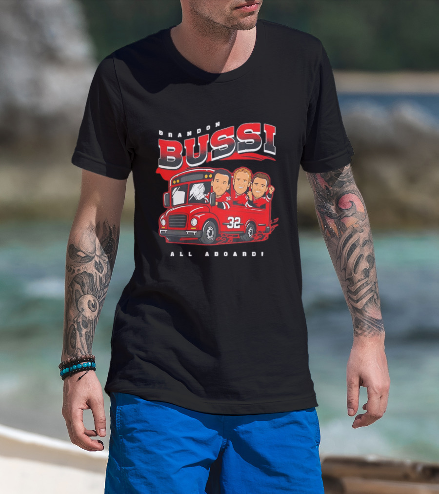 Brandon Bussi All Aboard 32 Boston Bruins Bus T-Shirt