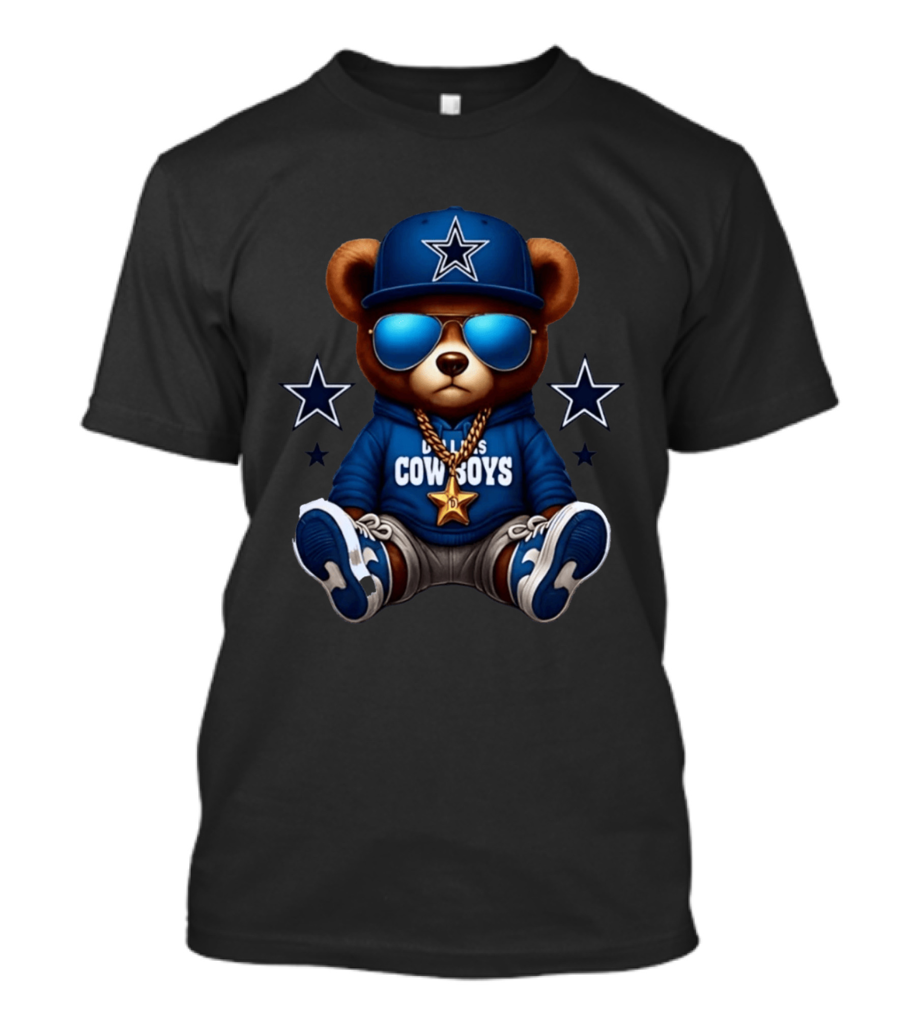 Dallas Cowboys Bear Branded Attire With Blue Cap And Star Chain T-Shirt