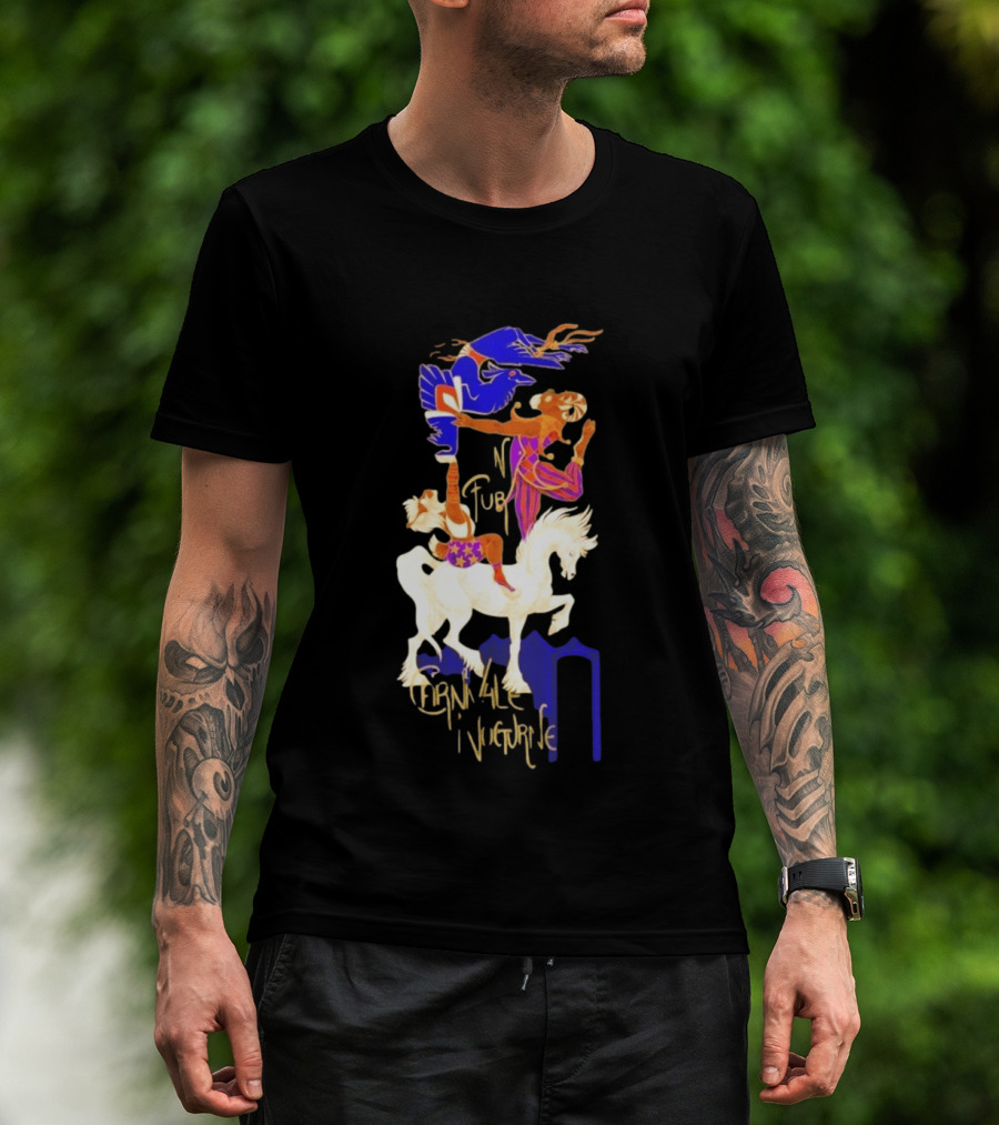 Carnivale Nocturne Jester And Horse With Vibrant Circus Animal And Bird T-Shirt