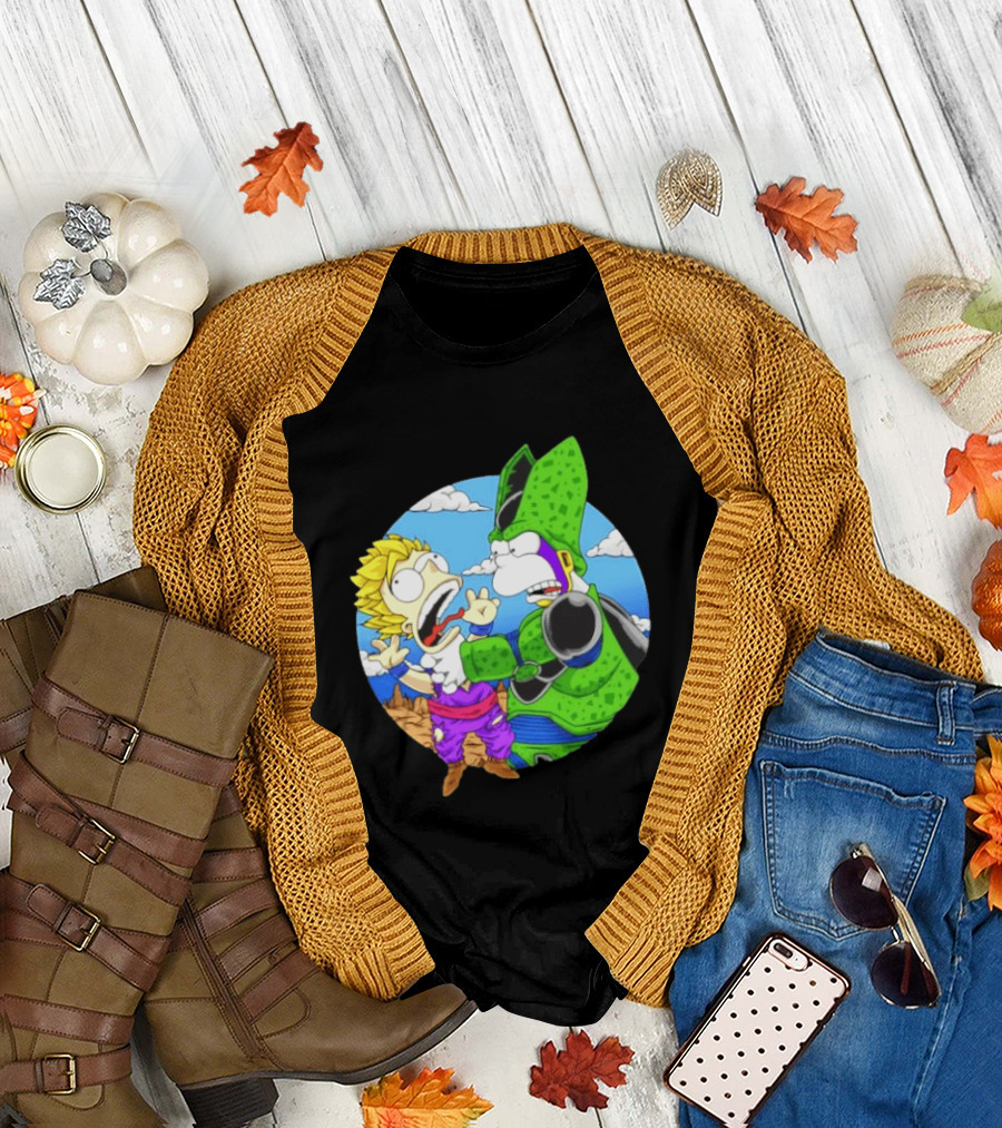 Gohan Cell Dragon Ball Z Bart Homer Simpson Mashup Clash T-Shirt