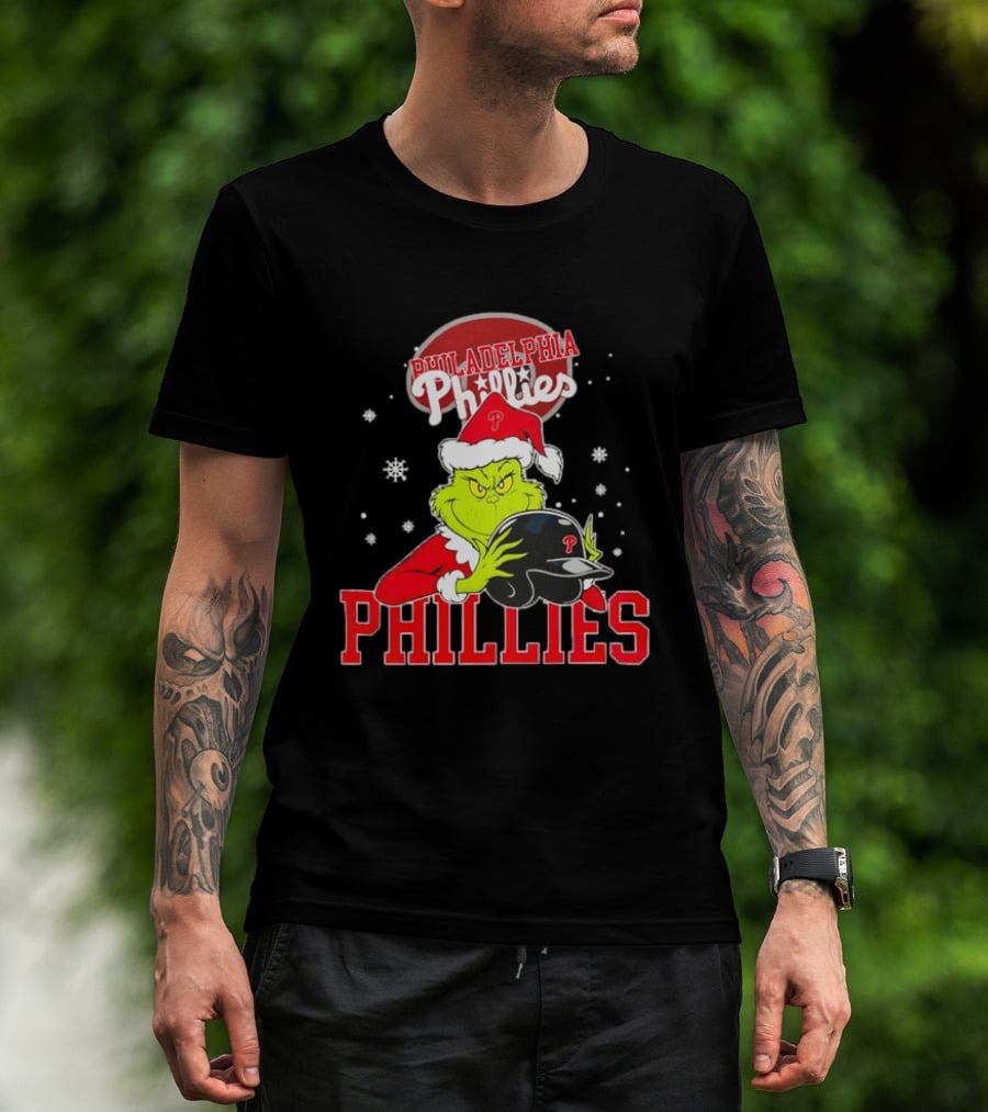 Philadelphia Phillies Grinch Hug Christmas Baseball Helmet T-Shirt