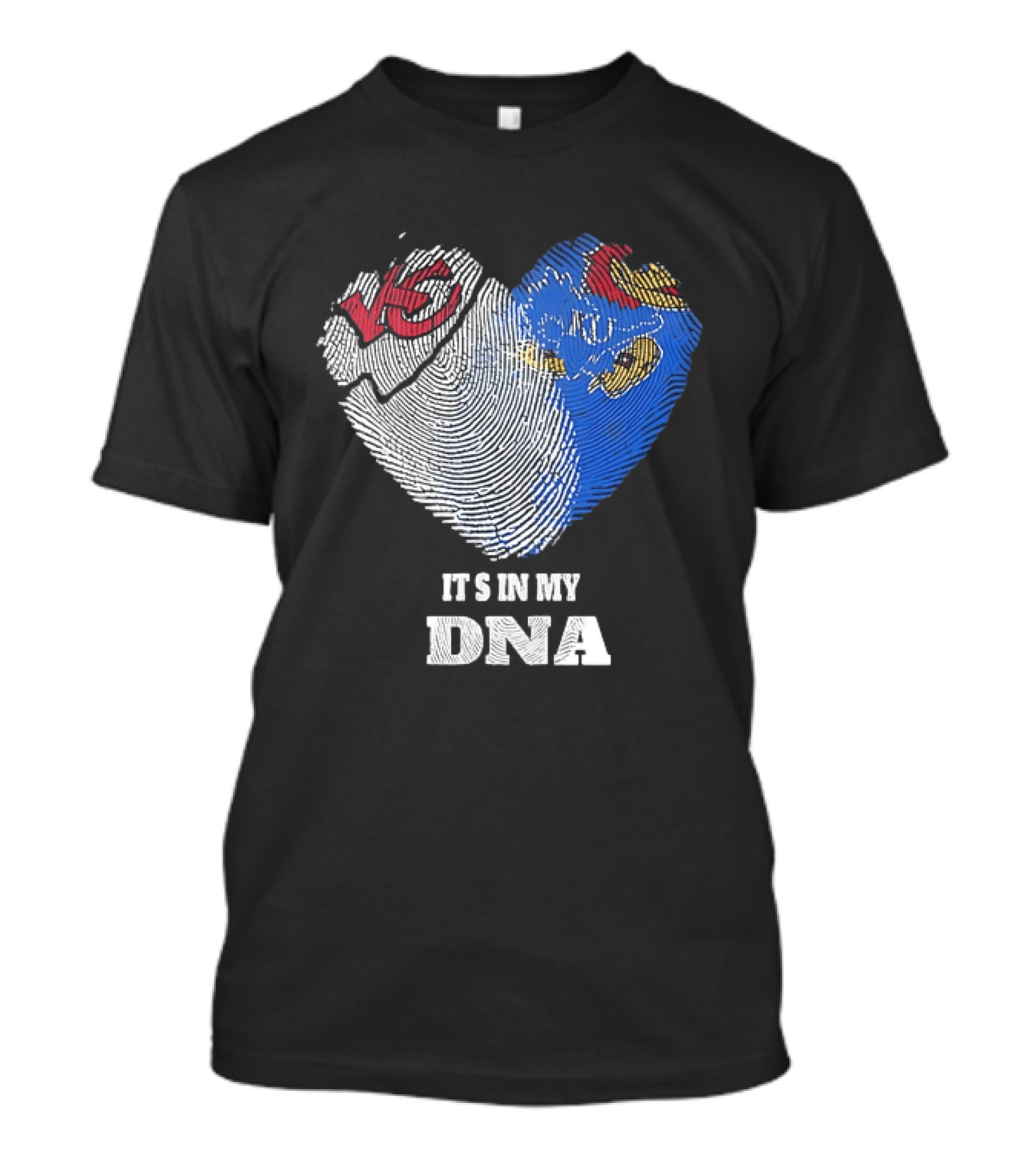 Kansas City Chiefs KU Jayhawks It's In My DNA Heart Fingerprint T-Shirt