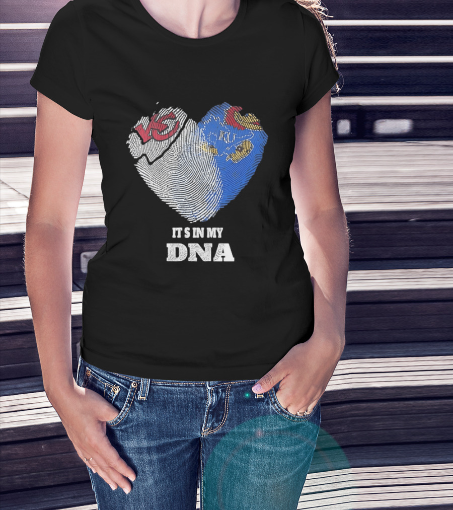 Kansas City Chiefs KU Jayhawks It's In My DNA Heart Fingerprint T-Shirt