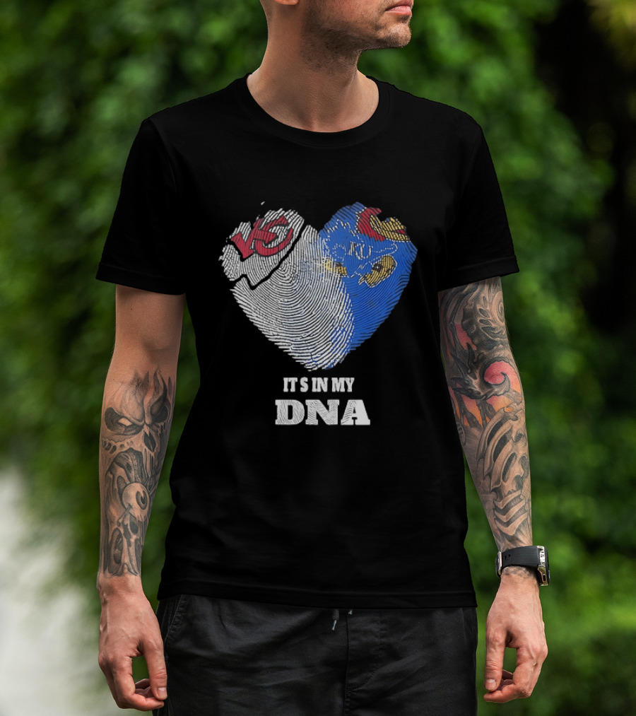 Kansas City Chiefs KU Jayhawks It's In My DNA Heart Fingerprint T-Shirt