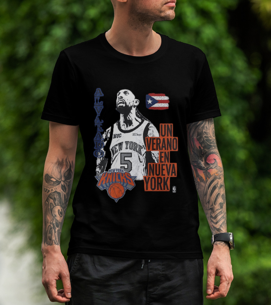 Alvarado New York Knicks NBA Un Verano En Nueva York Puerto Rico Flag 2026 T-Shirt