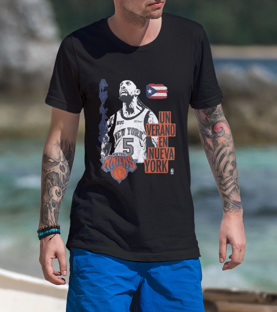 Alvarado New York Knicks NBA Un Verano En Nueva York Puerto Rico Flag 2026 T-Shirt