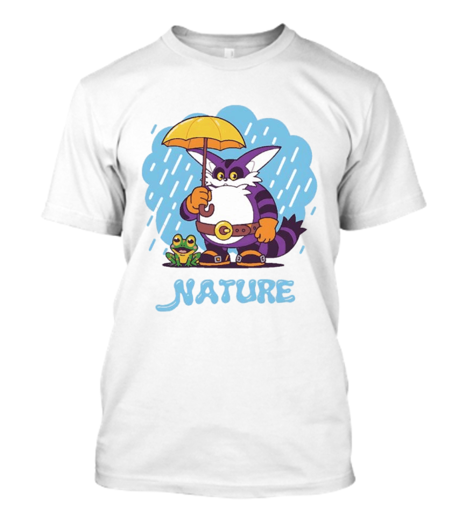 Big The Cat Froggy Nature Holding Umbrella In Rain T-Shirt