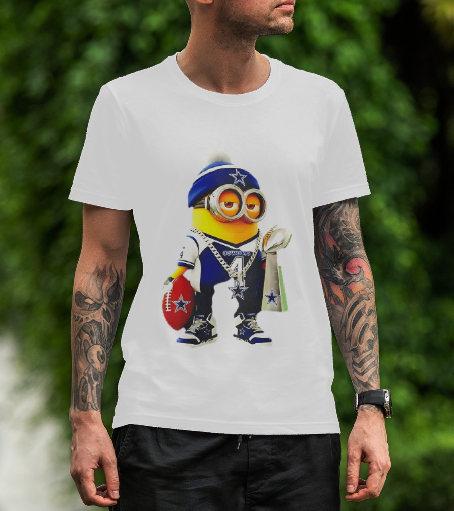 Dallas Cowboys Minion With Lombardi Trophy And Football T-Shirt