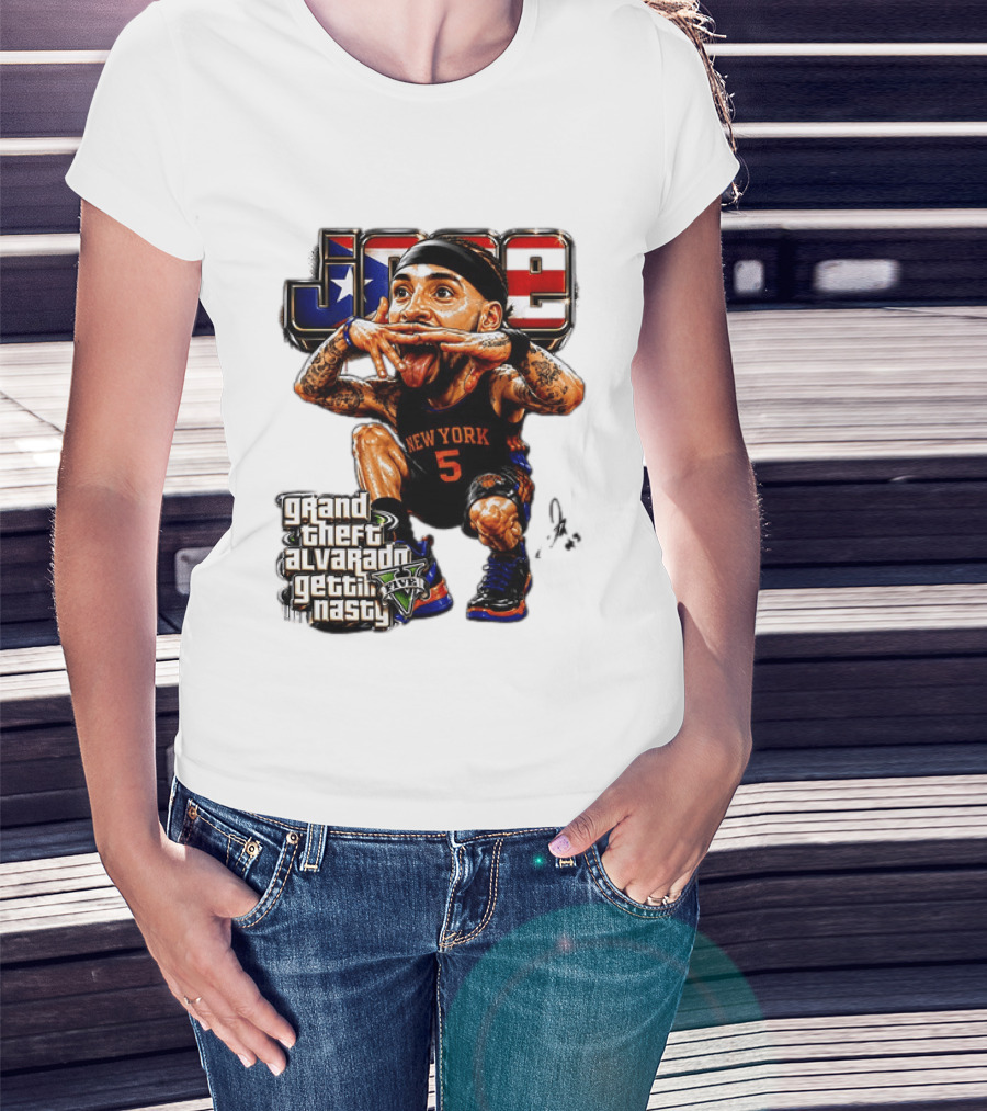 Grand Theft Alvarado New York Knicks Gettin Nasty Caricature T-Shirt