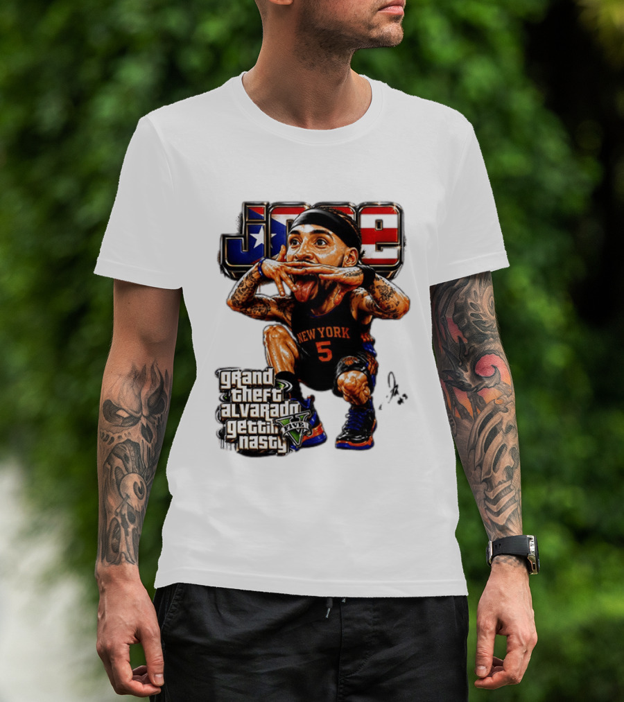 Grand Theft Alvarado New York Knicks Gettin Nasty Caricature T-Shirt