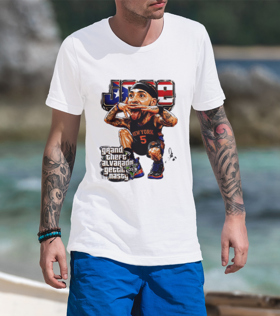 Grand Theft Alvarado New York Knicks Gettin Nasty Caricature T-Shirt