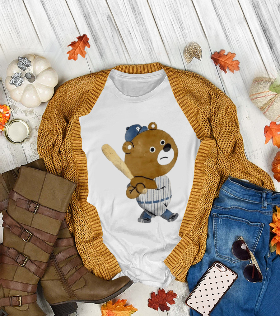 Kuma Bear Takuto Nakagawa Baseball Player Character in Striped Uniform T-Shirt