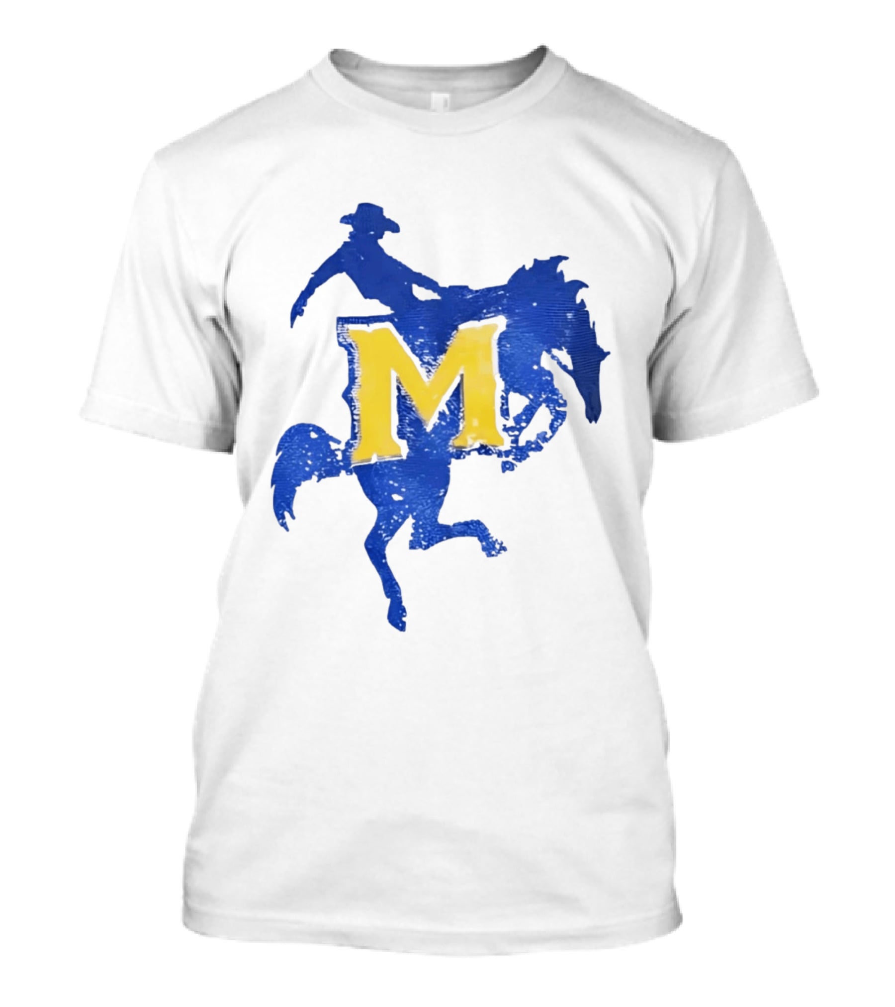 McNeese State University Cowboy M Letter Blue And Yellow T-Shirt