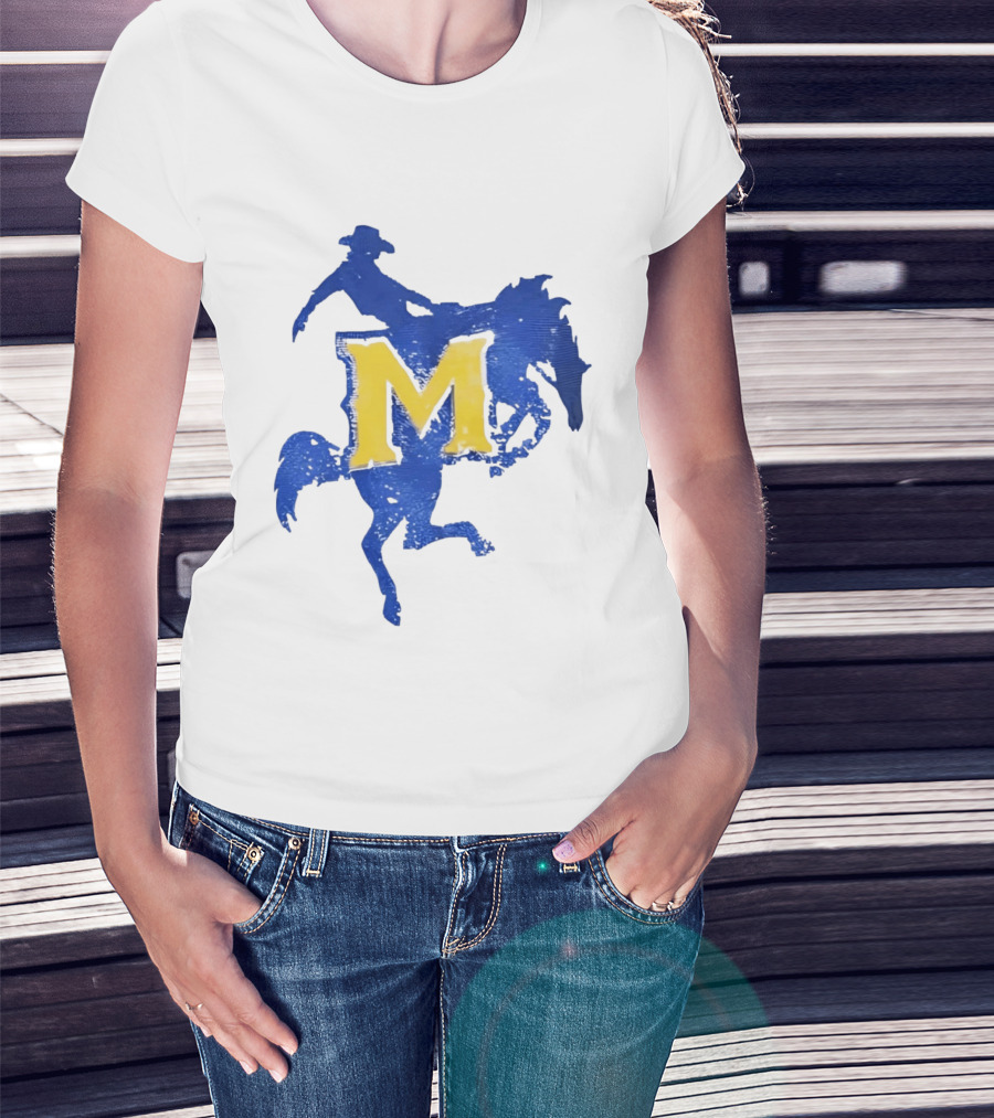 McNeese State University Cowboy M Letter Blue And Yellow T-Shirt