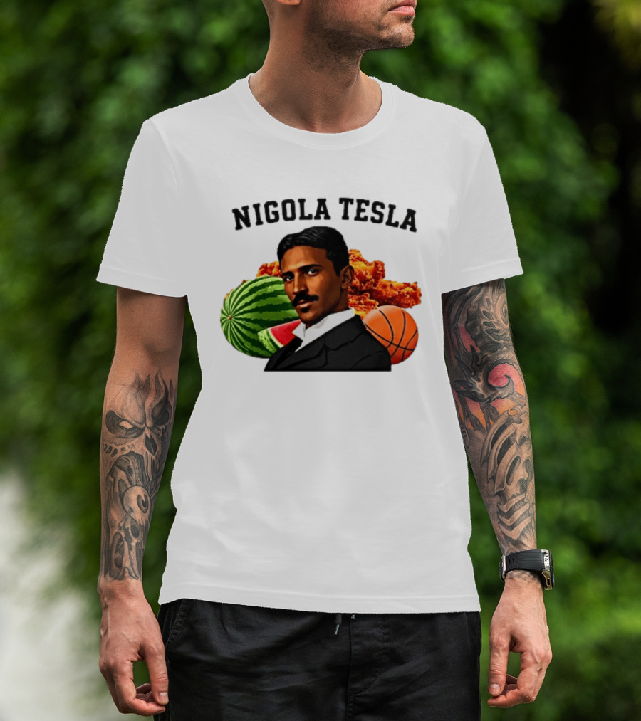 Nigola Tesla Watermelon Fried Chicken Basketball Fusion T-Shirt