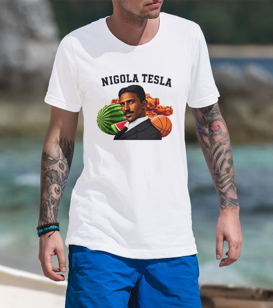 Nigola Tesla Watermelon Fried Chicken Basketball Fusion T-Shirt