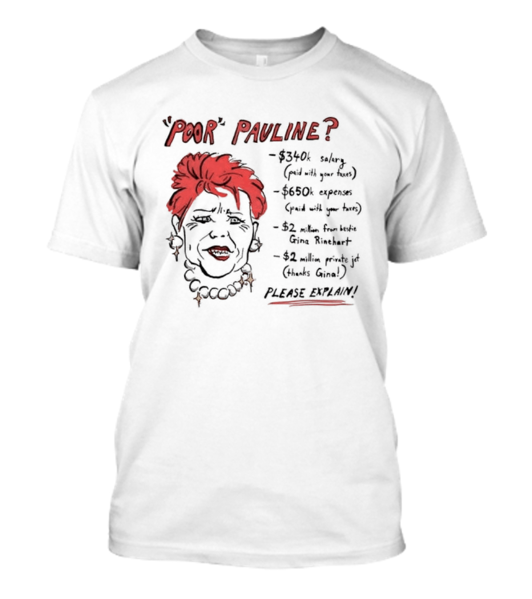 POOR PAULINE 340k Salary Expenses Political Satire Please Explain T-Shirt