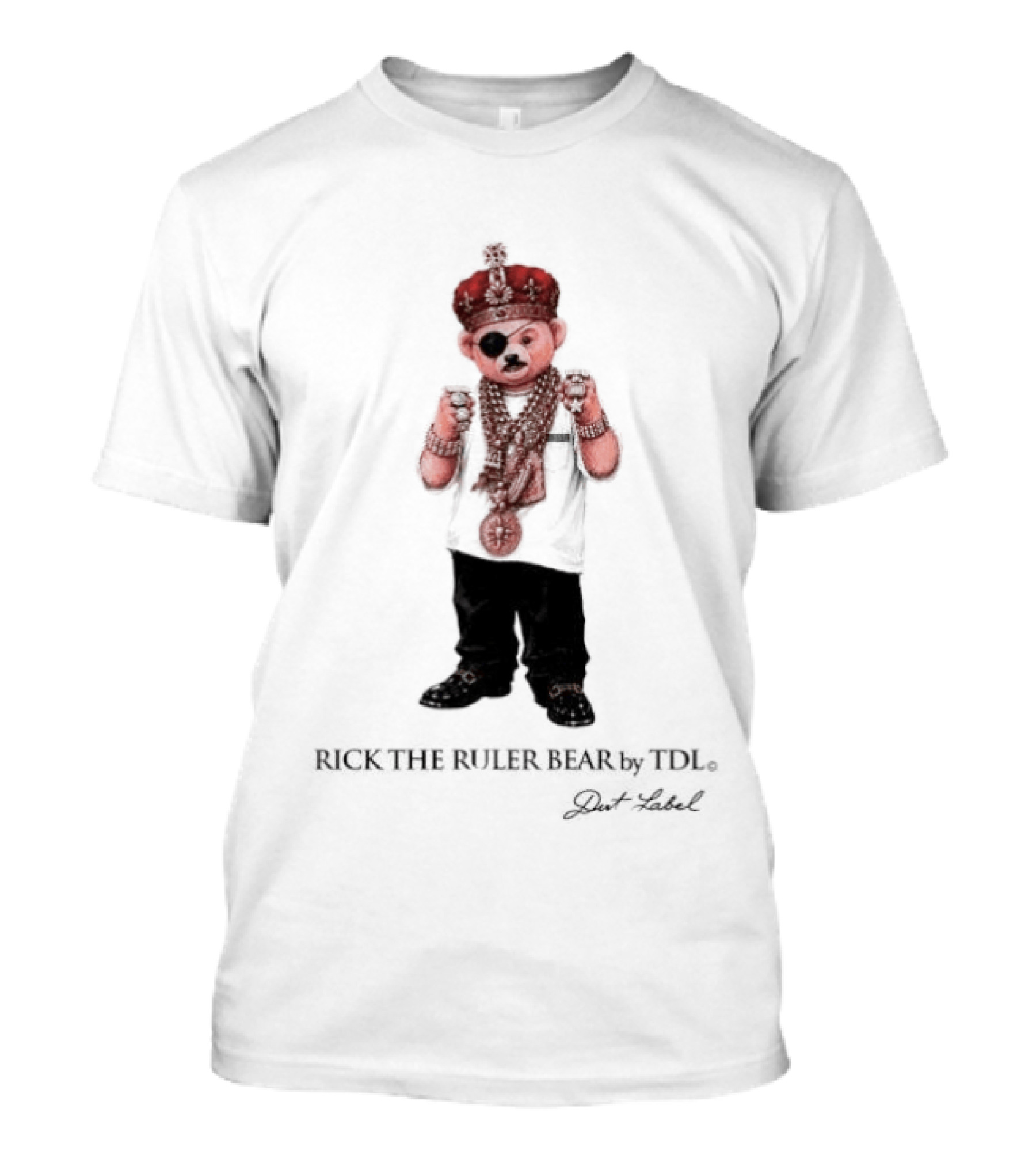 Rick The Ruler Bear Slick Rick Hip Hop TDL Dut Label Iconic Crown Eyepatch T-Shirt