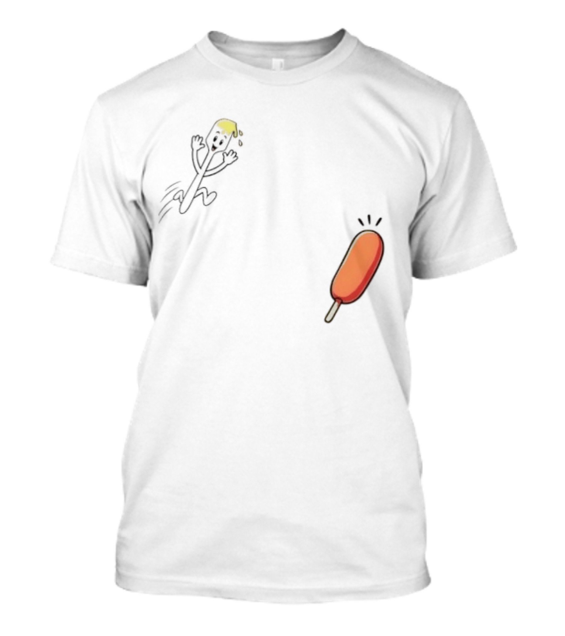 Spork Vs Corn Dog Humorous Food Chase Cartoon T-Shirt
