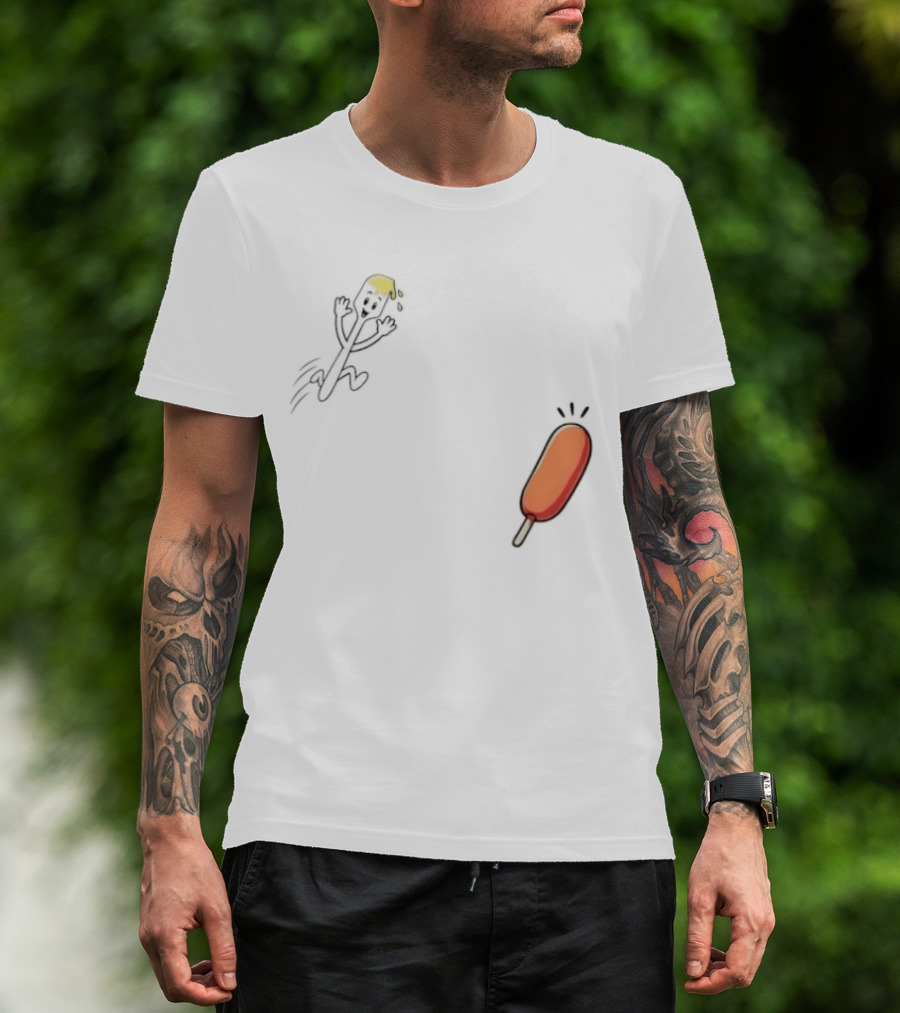 Spork Vs Corn Dog Humorous Food Chase Cartoon T-Shirt