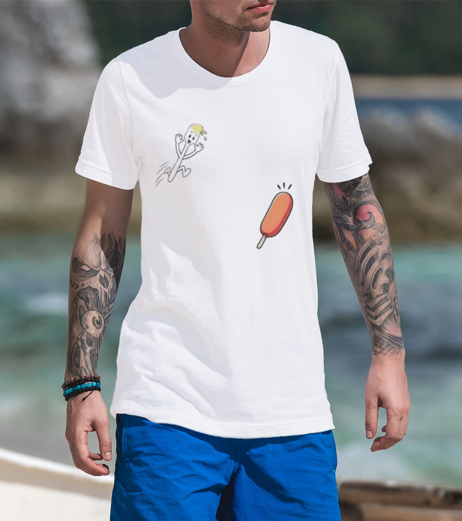 Spork Vs Corn Dog Humorous Food Chase Cartoon T-Shirt