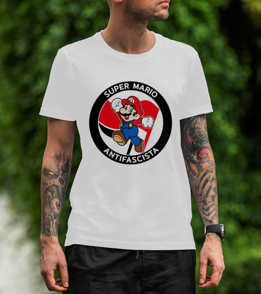 Super Mario Antifascista Red Black Flag Icon Protest T-Shirt