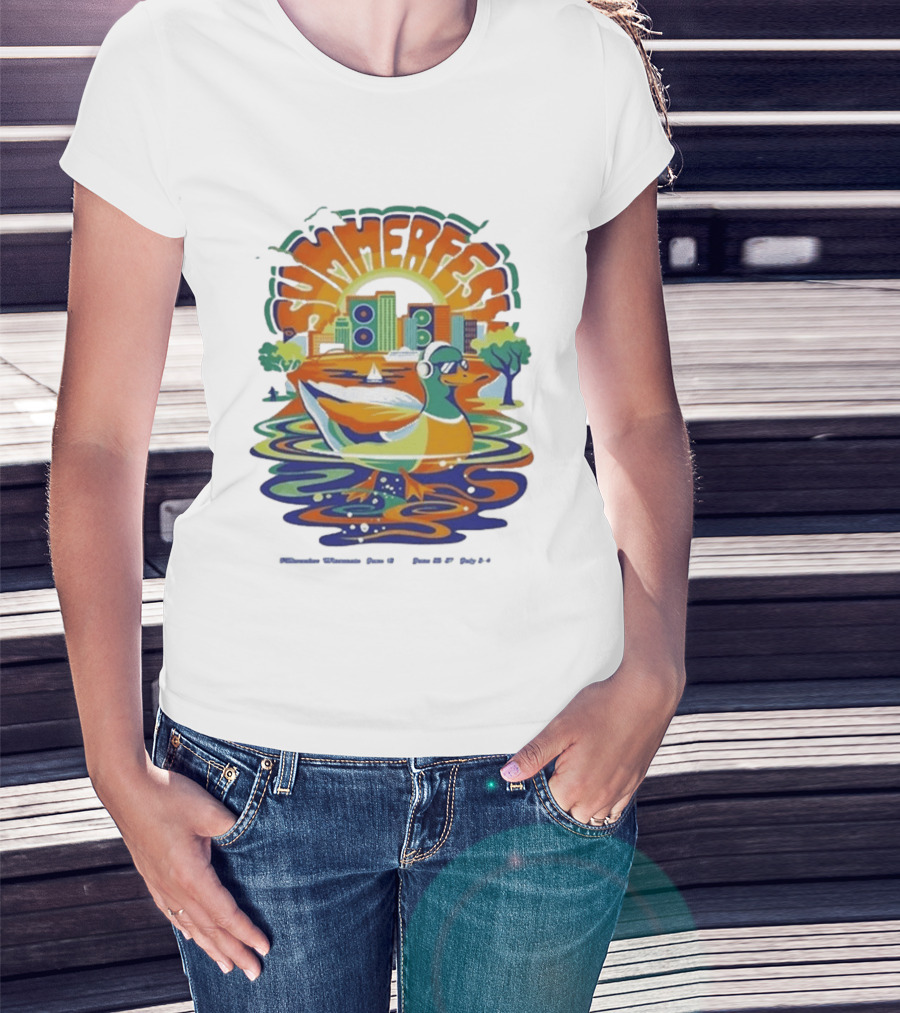 Summerfest Music Festival Milwaukee June 18 20 2026 Duck Art With Headphones Cityscape T-Shirt