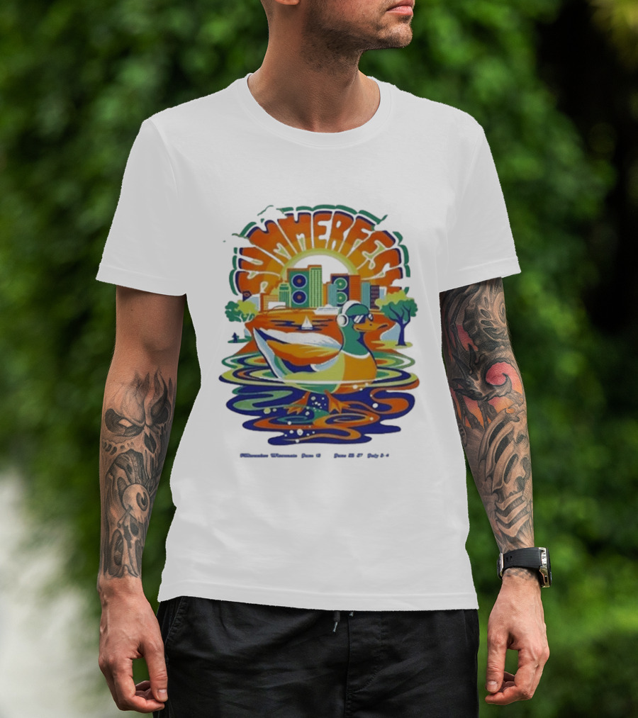 Summerfest Music Festival Milwaukee June 18 20 2026 Duck Art With Headphones Cityscape T-Shirt