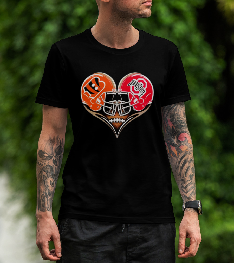 Bengals Ohio State Buckeyes Heart Helmet Football Love T-Shirt