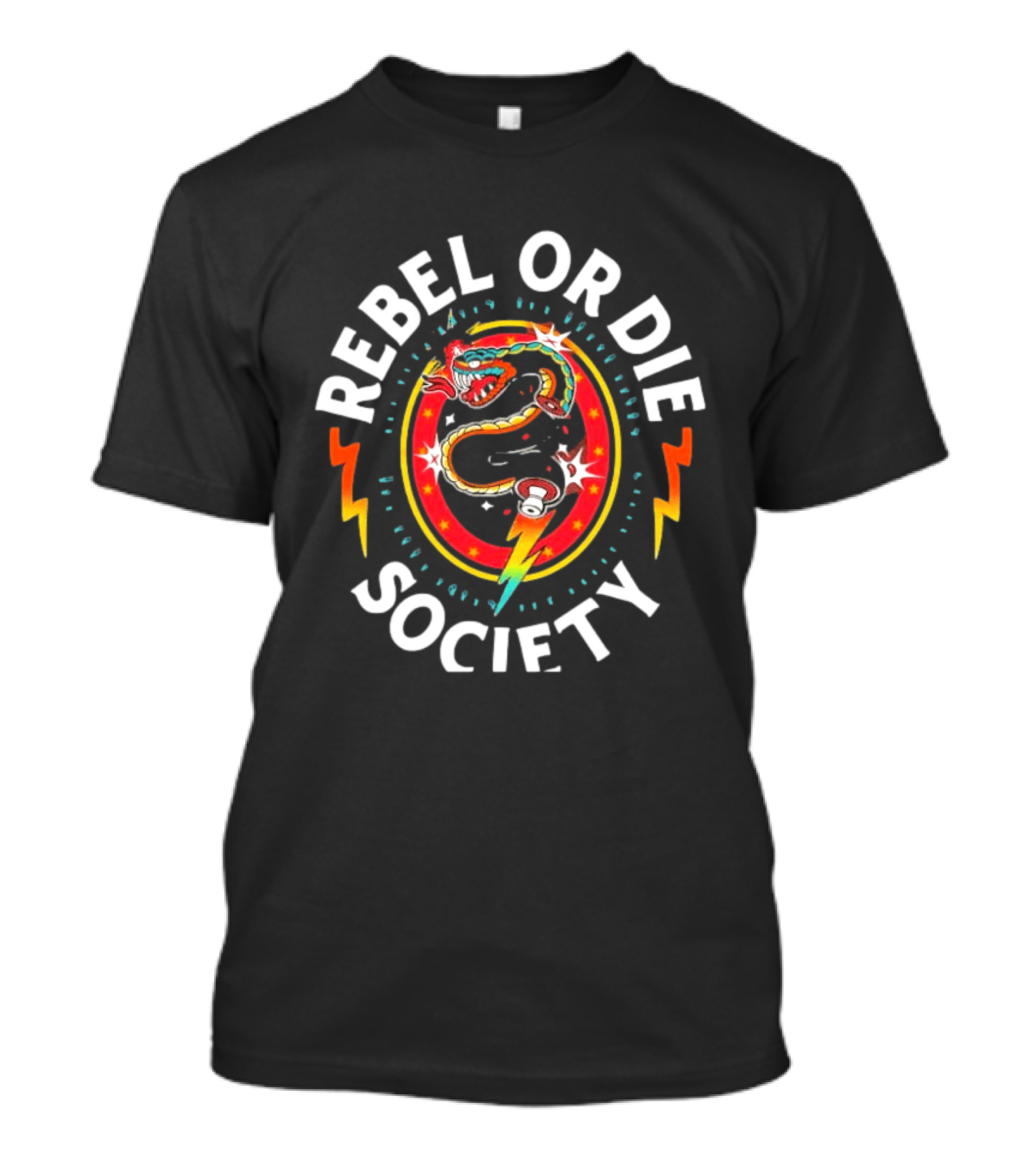 Rebel Or Die Society Snake Tattoo Lightning T-Shirt