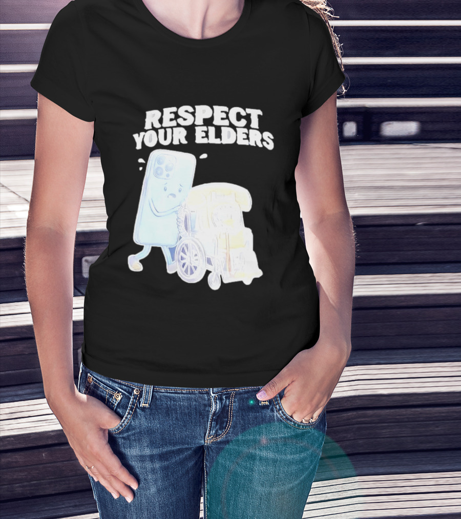 Respect Your Elders Smartphone And Vintage Telephone T-Shirt