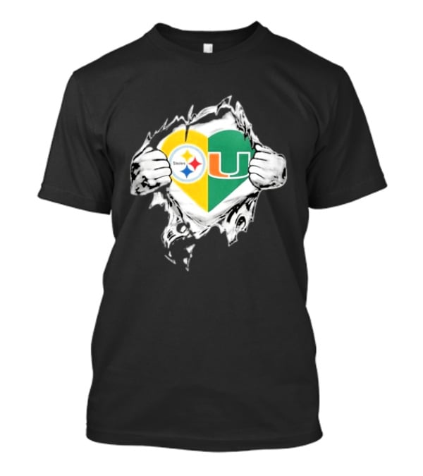 Steelers Miami Hurricanes Heart In My DNA Hands Football Fan Pride T-Shirt