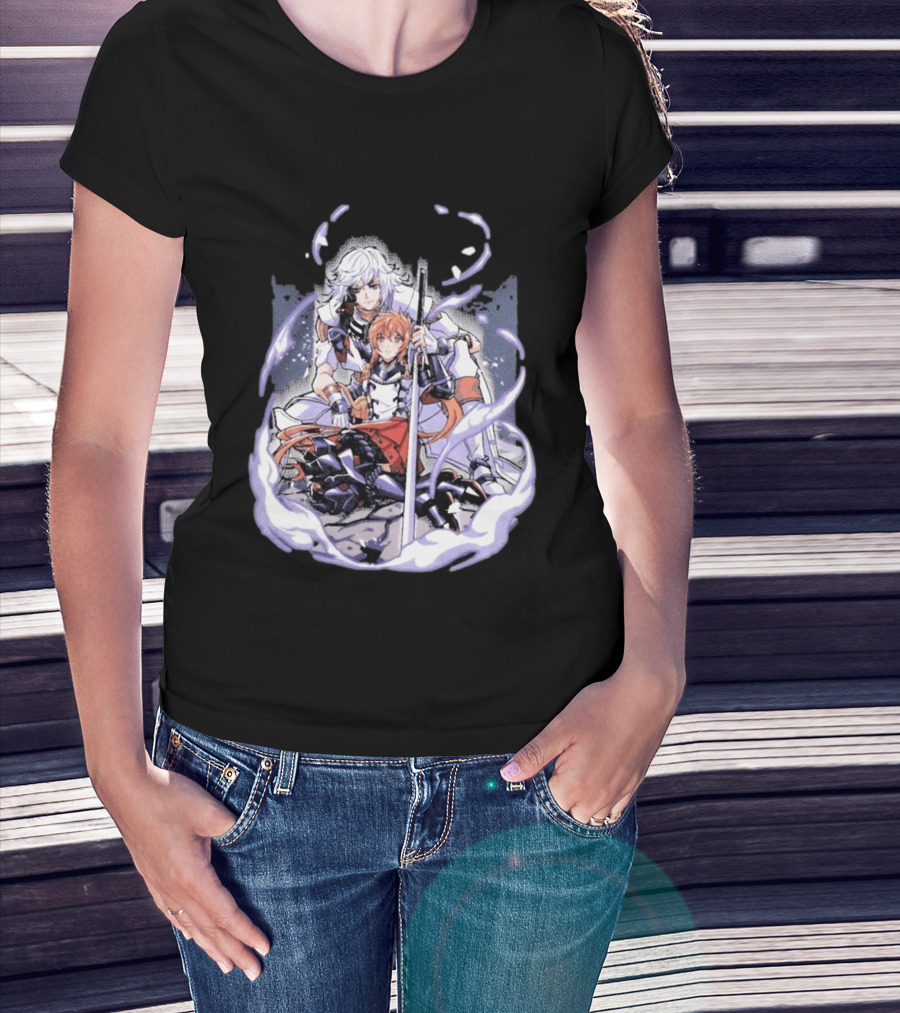 Tragic Couple Heart Anime Fantasy Duo With Sword And Armor T-Shirt