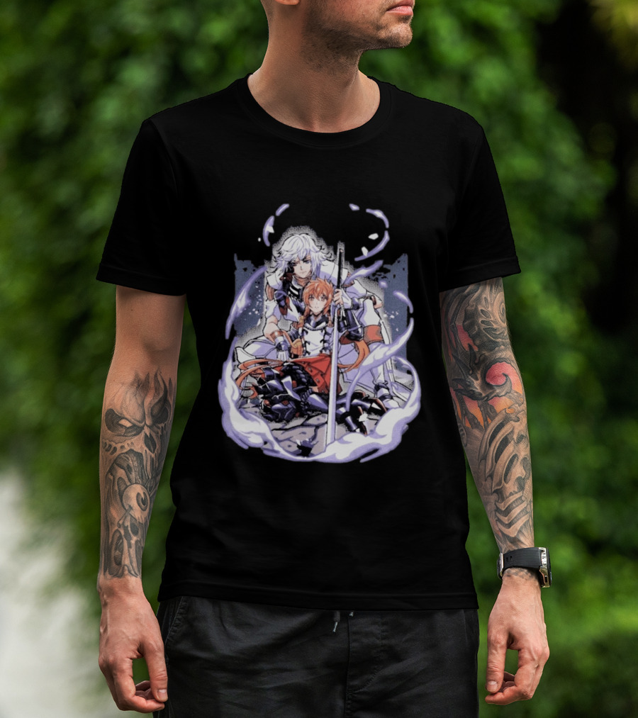 Tragic Couple Heart Anime Fantasy Duo With Sword And Armor T-Shirt